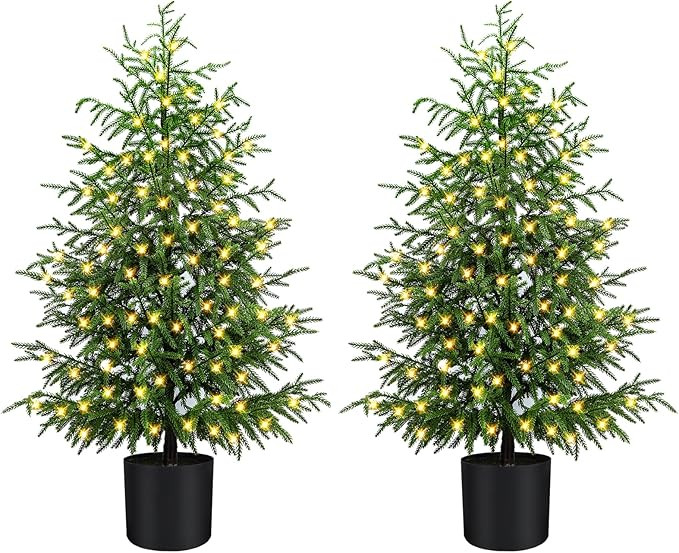 4FT Pre-Lit Artificial Norfolk Pine Christmas Tree – Realistic Potted Tree with 100 LED Lights ... | Amazon (US)