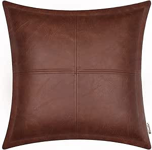 BRAWARM Dark Brown Leather Throw Pillow 18 X 18 Inches, Faux Leather Pillow Cover with Piping, Ha... | Amazon (US)