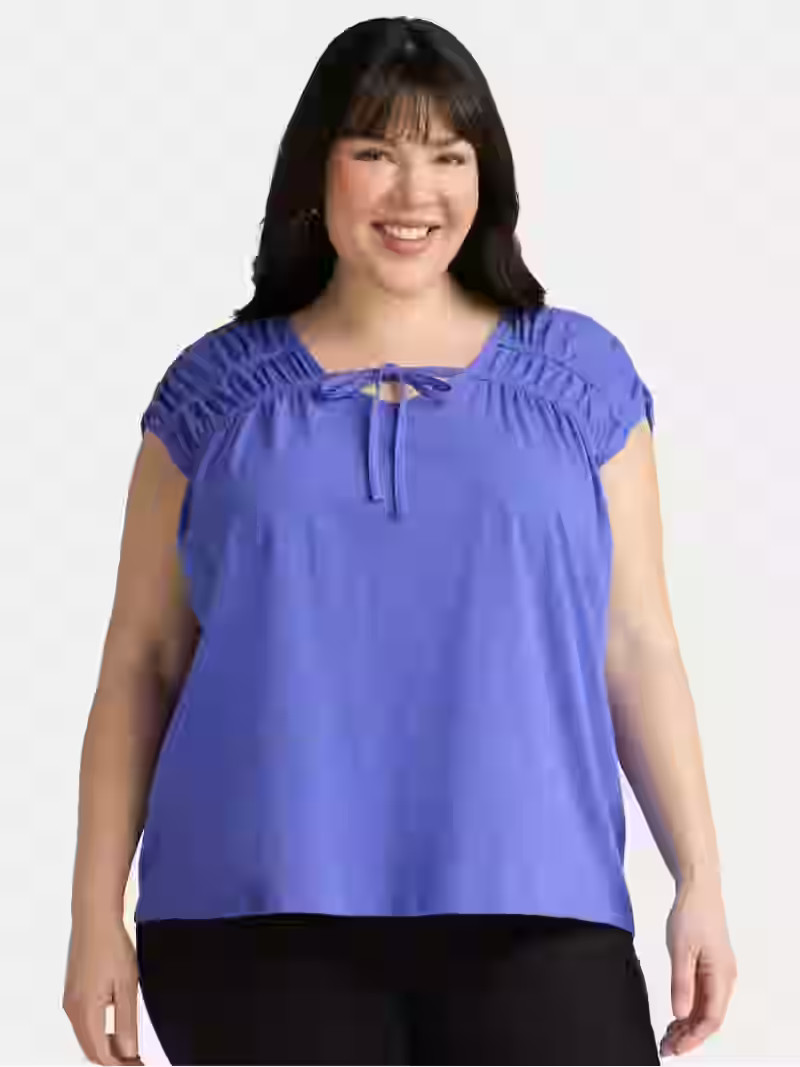 Terra & Sky Women's Plus Size Shirred Tie Top | Walmart (US)