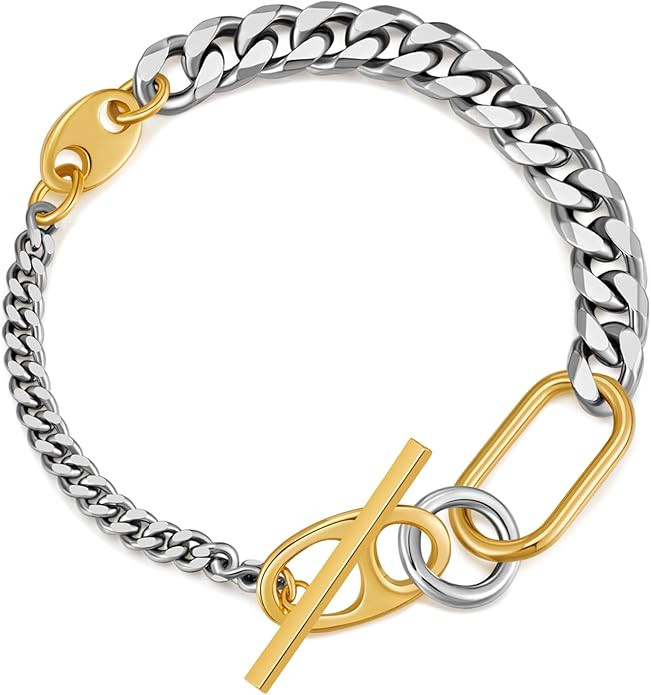 WOWORAMA Two Tone Link Chain Bracelet for Women Men Gold and Silver Paperclip Link Bracelets Unis... | Amazon (US)