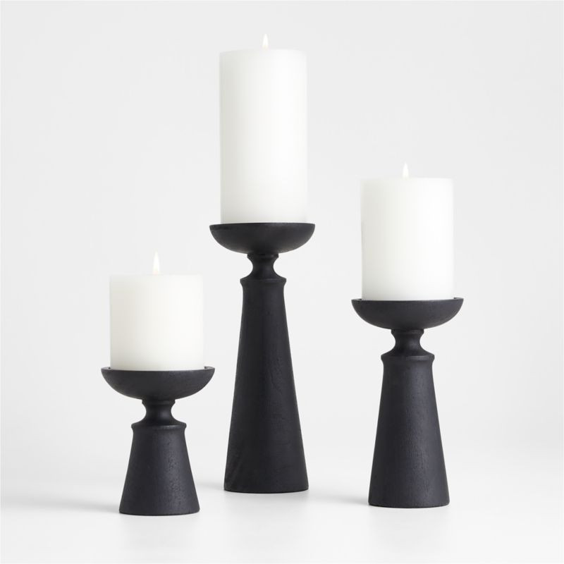 Izumo Ebonized Wood Pillar Holders, Set of 3 + Reviews | Crate & Barrel | Crate & Barrel