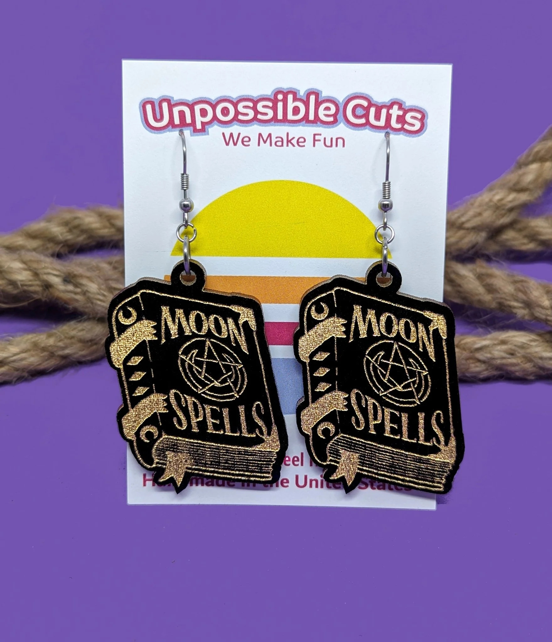 Witchy Spell Book Wooden Earrings | UniqueVintage