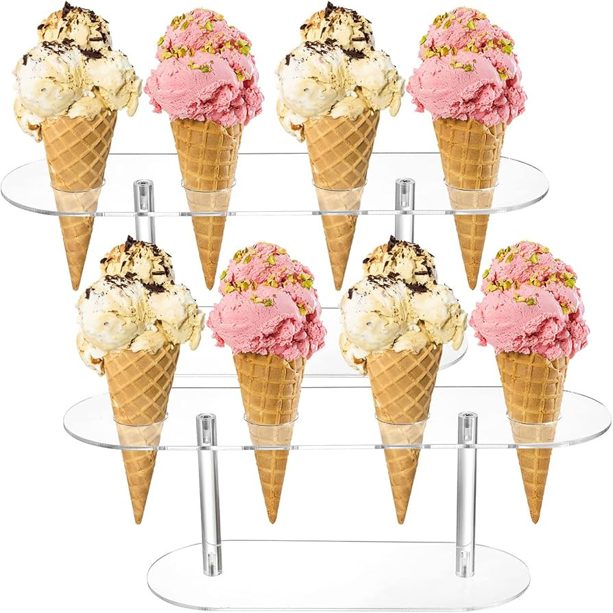 ZEAYEA 2 Pack Ice Cream Cone Holders, 4 Hole Acrylic Waffle Cone Holder, Ice Cream Holder Display... | Amazon (US)
