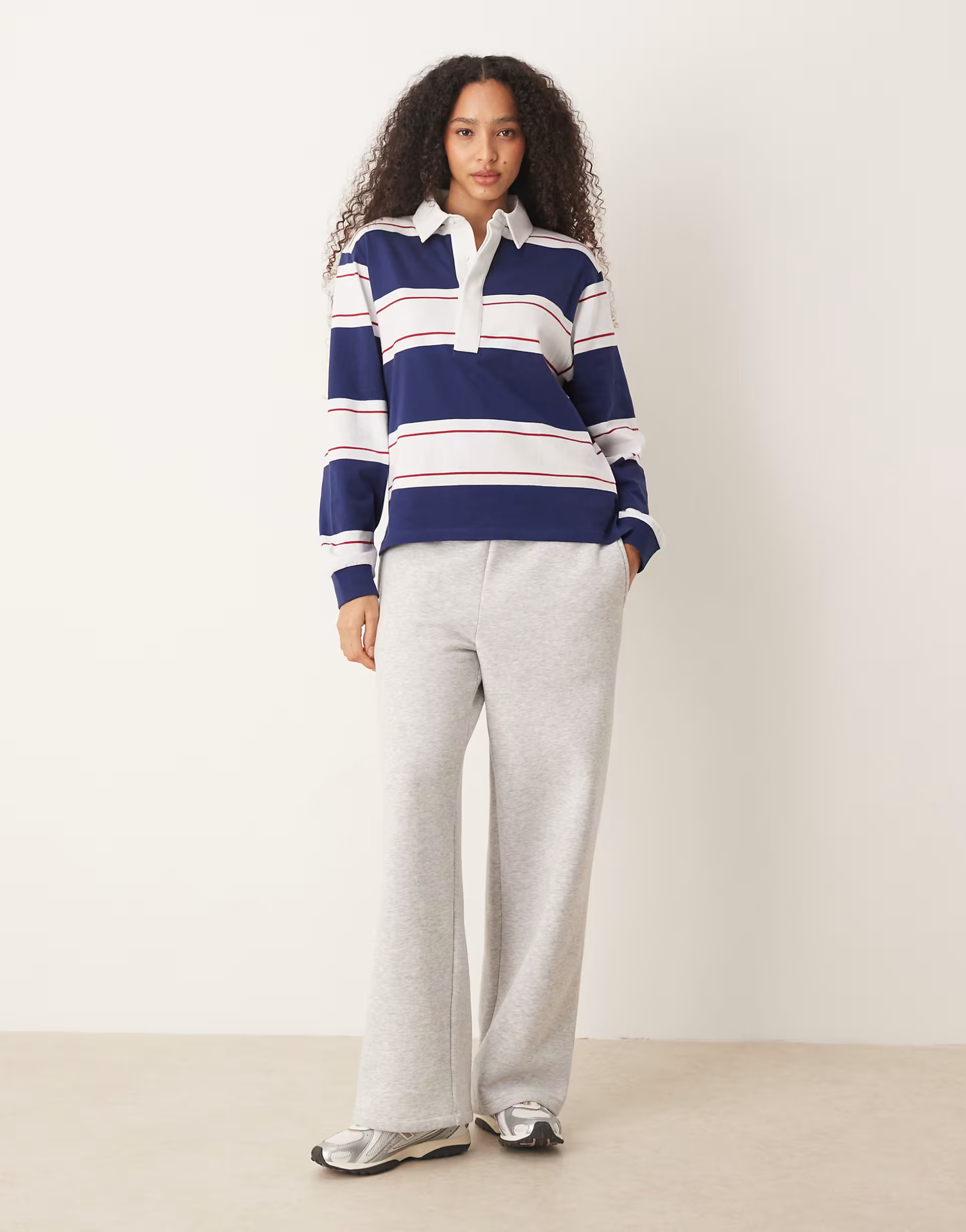 ASOS DESIGN oversized rugby shirt in navy & white stripe | ASOS | ASOS (Global)