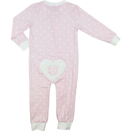 Pink And White Heart Print Knit Zipper Pajamas | Cecil and Lou