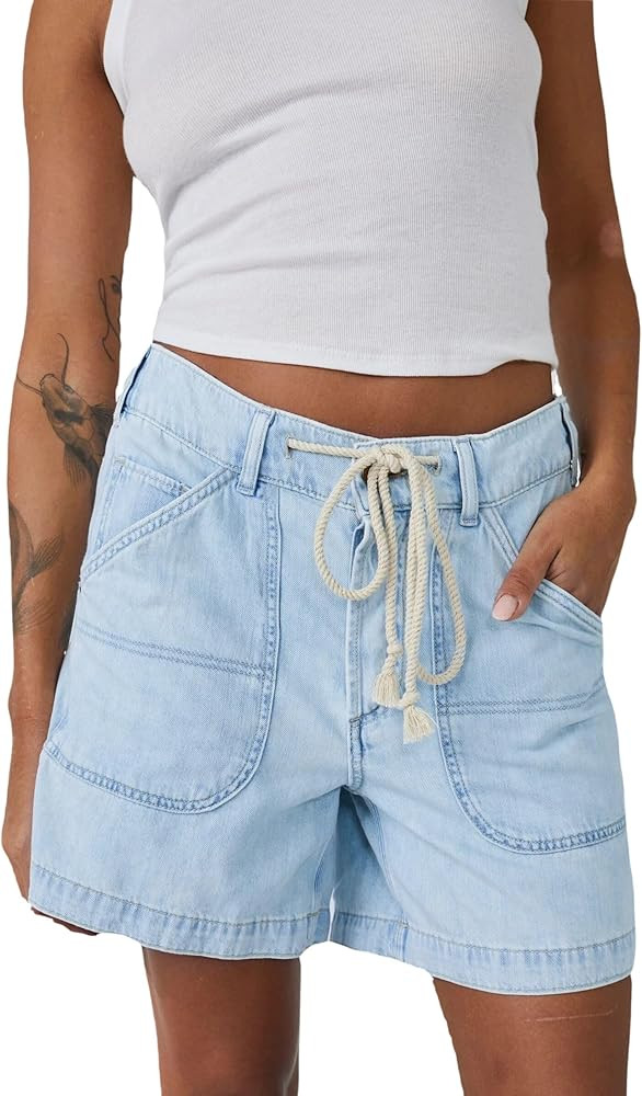 LifeShe Women's Summer Denim Shorts Casual Elastic Waist Jean Shorts with Drawstring | Amazon (US)