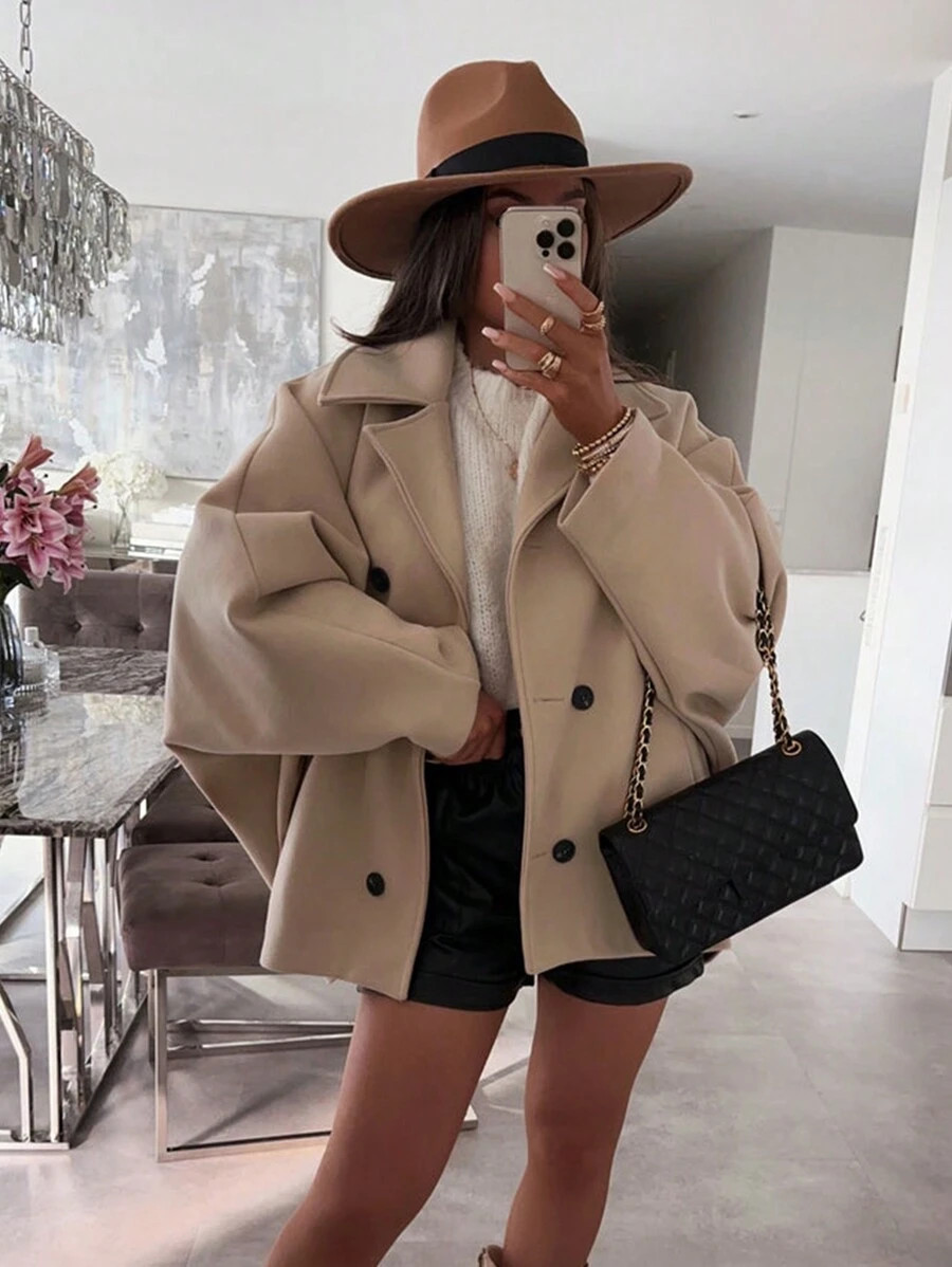 Fashion Womens Coats Classic Lapel Double Breasted Oversized Fall Winter Jackets Outerwear | SHEIN