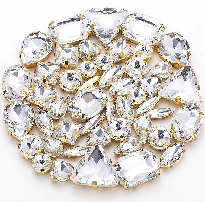 Sew On Rhinestones 50 Pcs Large Crystal Glass Gems Mixed Shapes Metal Flatback Prong Setting Sew ... | Amazon (US)