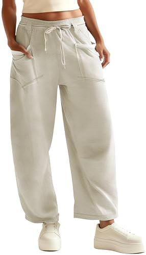 Womens Barrel Pants Wide Leg Drawstring Sweatpant Casual Baggy Palazzo Pants with Pockets | Amazon (US)