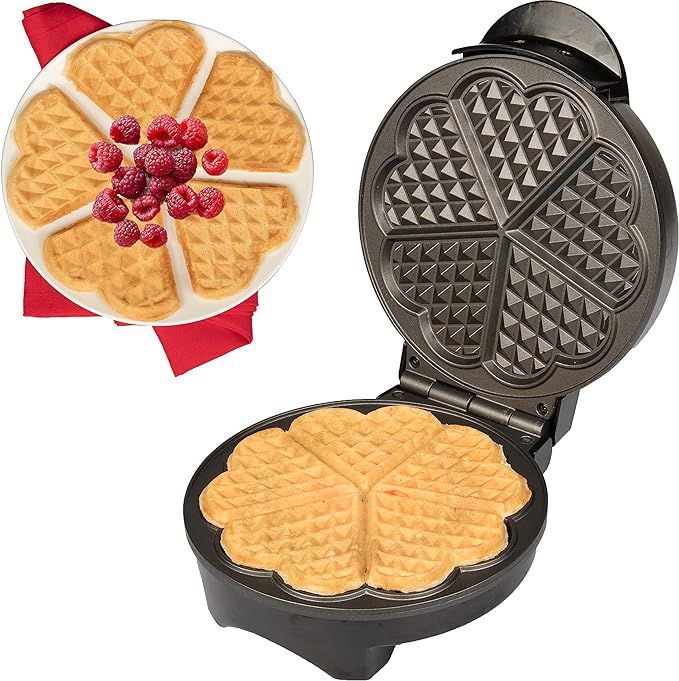 Heart Waffle Maker - Non-Stick Waffle Griddle Iron with Browning Control - 5 Heart-Shaped Waffles... | Amazon (US)