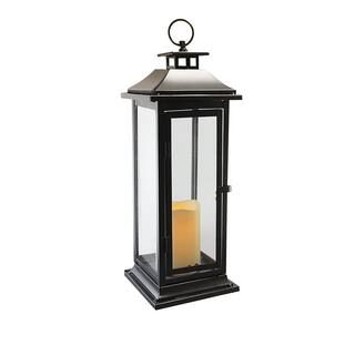 LUMABASE 6 in. x 17 in. Black Traditional Metal Lantern with LED Candle 90401 - The Home Depot | The Home Depot