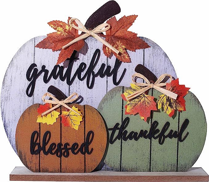 CYNOSA Fall Decorations for Home Blessed Grateful Thankful Sign Fall Decor Thanksgiving Decoratio... | Amazon (US)