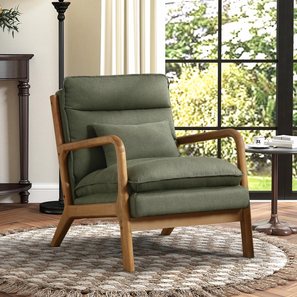 Lechia 25.79" Wide Comfort Linen Upholstered Arm Accent Chair With Lumbar Pillow | Wayfair North America