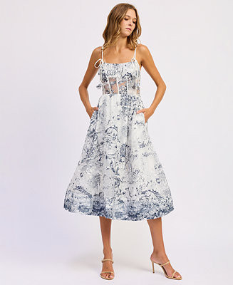 Women's Cyrus Square Neck Midi Sleeveless Dress | Macy's