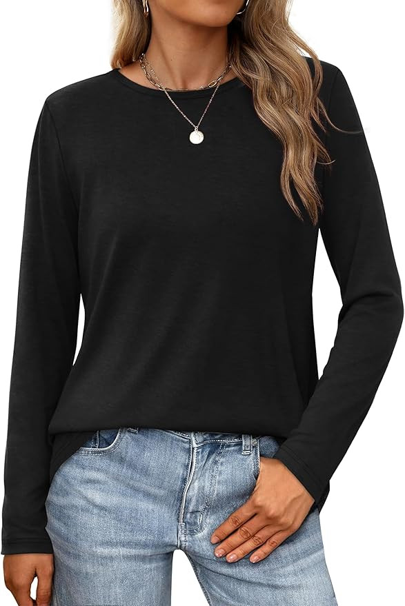 XIEERDUO Long Sleeve Shirts for Women Casual Crew Neck Basic Fall Tops Loose Fit Comfy | Amazon (US)