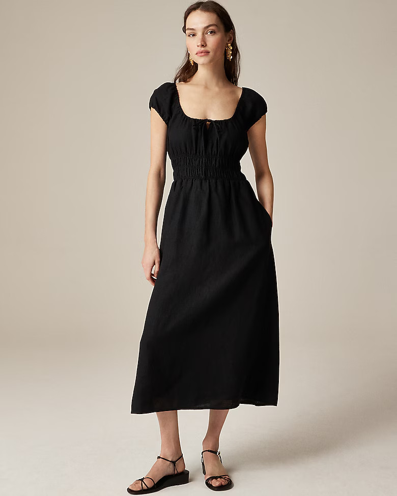 Cap-sleeve midi dress in linen | J. Crew US