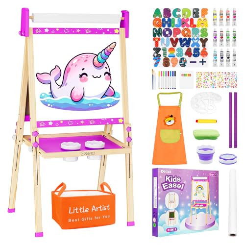 Easel for Kids Toys,Toddler Art Easel with Art Supplies, Height Adjustable Double-Sided Magnetic Dry Eraser Whiteboard and Chalk Board with Paper Roll,4 5 6 7 8 9 10 Year Old Girl Birthday Gifts | Amazon (US)