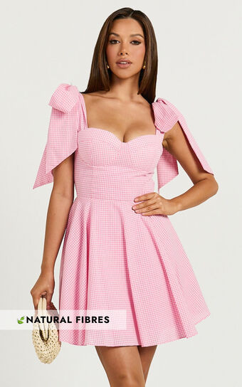 Girley Mini Dress - Bow Strap Dress in Pink Gingham | Showpo (US, UK & Europe)