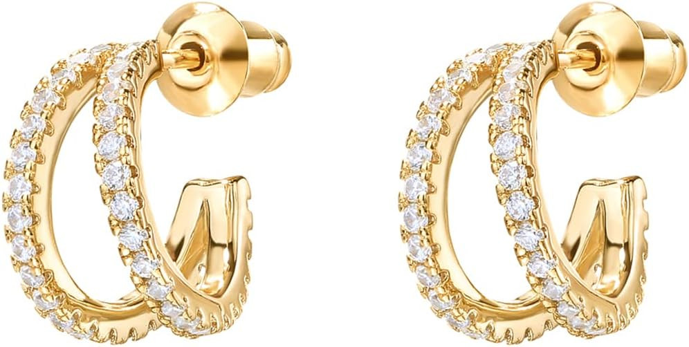 PAVOI 14K Gold Plated Sterling Silver Split Hoop Huggie Earrings in Rose Gold, White Gold and Yel... | Amazon (US)