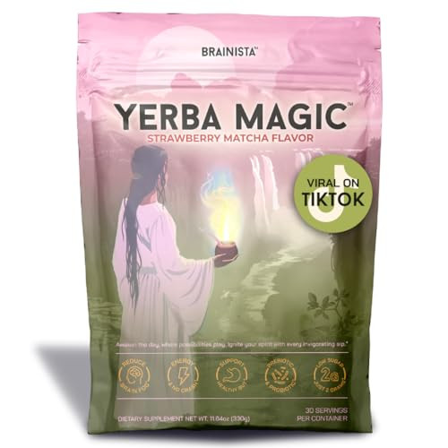 Yerba Magic – Yerba Mate Tea Instant Powder Super Drink with Nootropics, Prebiotics & Probiotics – Clean Energy, Mental Clarity & Gut Wellness | Low Sugar, Natural Caffeine – Strawberry Matcha, 30 Servings | Amazon (US)