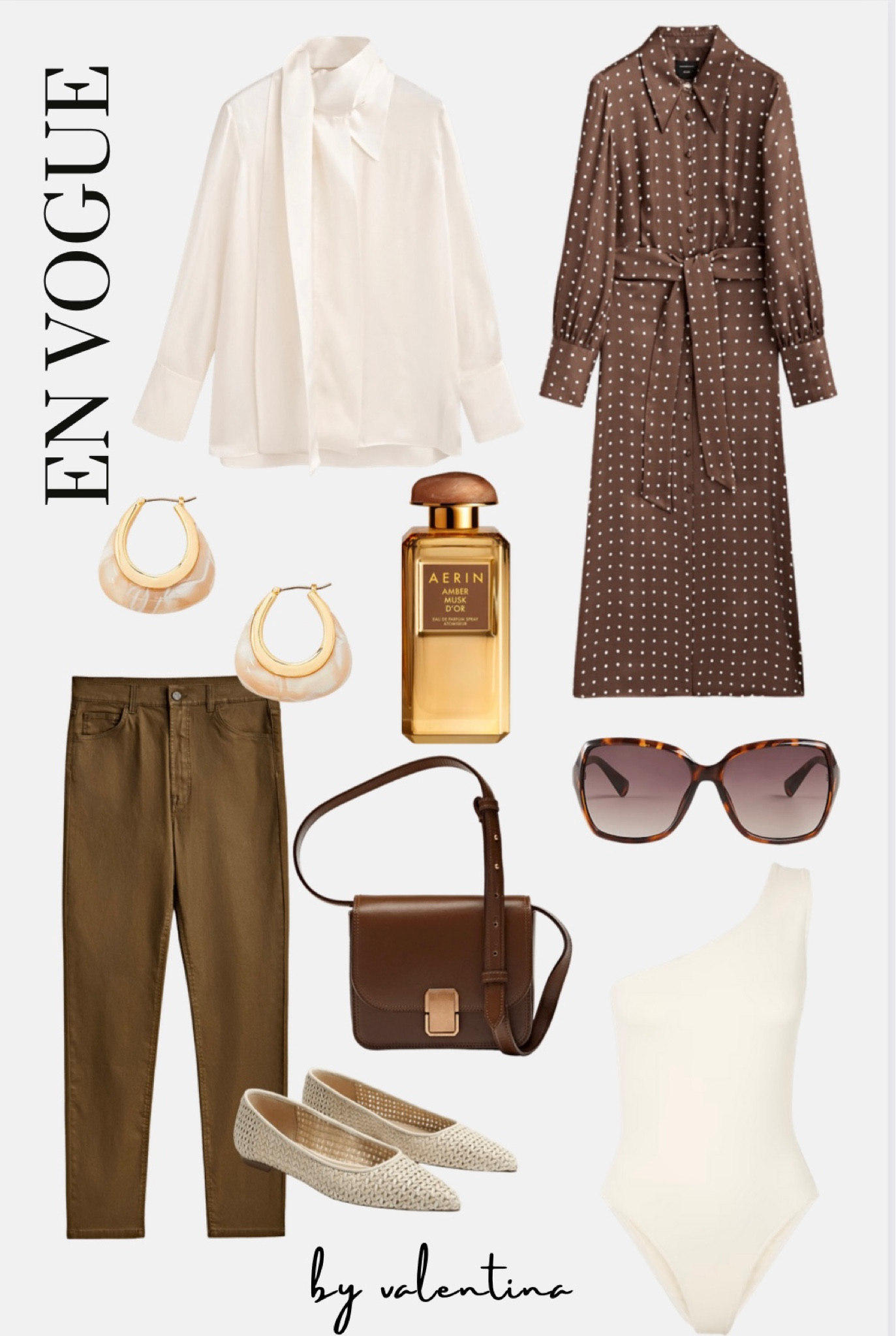 Classic Style, Vogue style, outfit inspiration, winter style, Spring style, button jacket, cream tank, Parisian style, brown coated trousers, silk shirt, Polka Dot dress, Fragrance, hoop earrings, Sunglasses, leather cross body bag 

#LTKSeasonal #LTKstyletip #LTKeurope