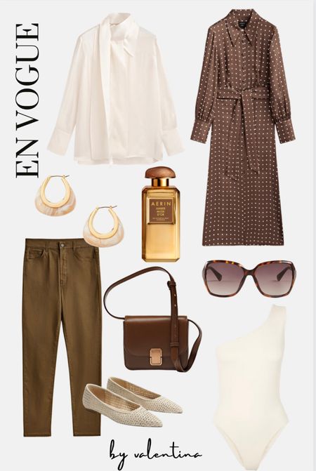 Classic Style, Vogue style, outfit inspiration, winter style, Spring style, button jacket, cream tank, Parisian style, brown coated trousers, silk shirt, Polka Dot dress, Fragrance, hoop earrings, Sunglasses, leather cross body bag 

#LTKSeasonal #LTKstyletip #LTKeurope