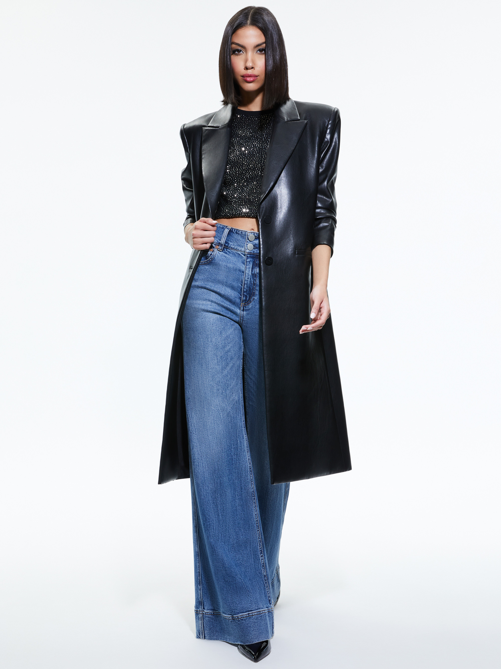 FIERRO VEGAN LEATHER LONG BLAZER | Alice + Olivia