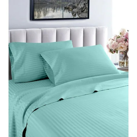 Hotel Luxurious 1200 Thread Count 100% Egyptian Cotton 3-Piece Deep Pocket Stripe Sheet Set (Twin XL, Aqua) | Walmart (US)