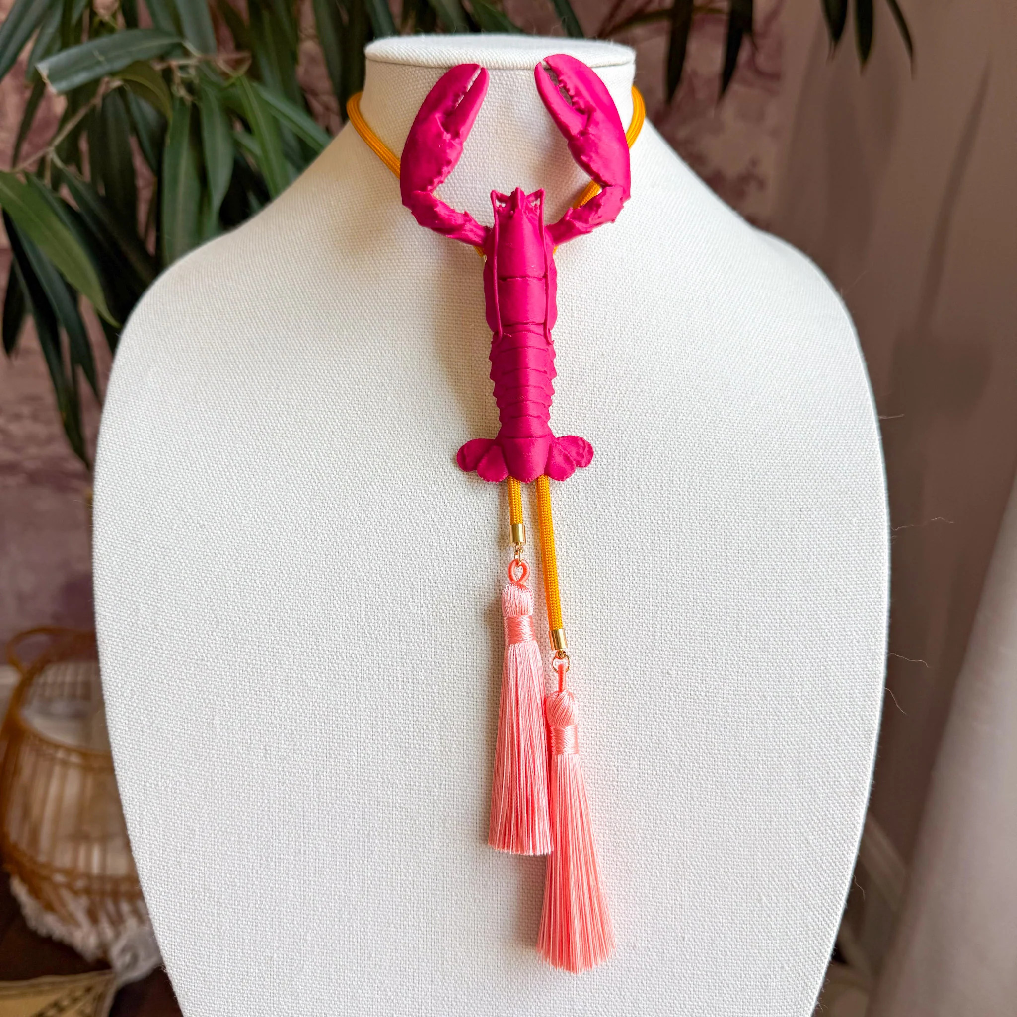 Crawfish Lobster Bolo Raspberry Pink with Golden Yellow & Peach | Rahya Jewelry Design