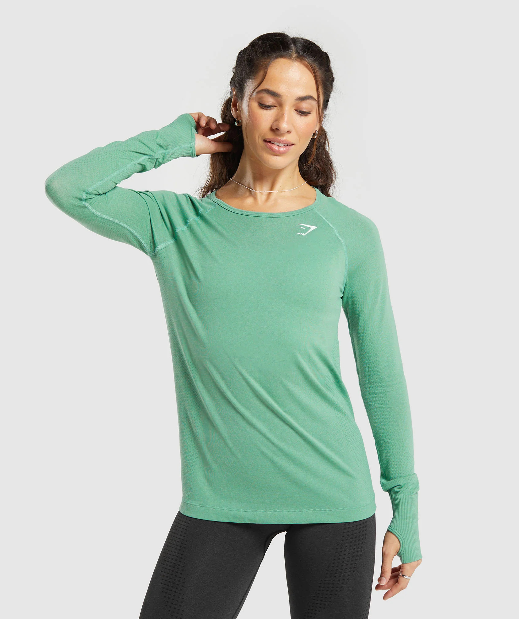 Gymshark Vital Seamless 2.0 Light Long Sleeve Top - Lagoon Green/ Marl | Gymshark US