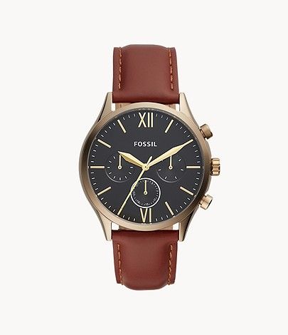 Fenmore Midsize Multifunction Brown Leather Watch | Fossil (US)