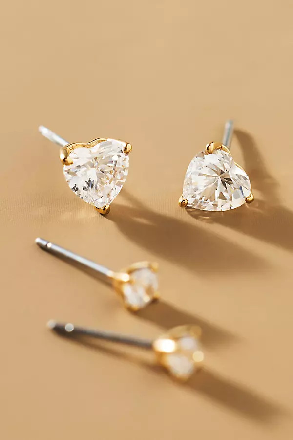 NADRI Heart Crystal Stud Earrings, Set of 2 | Anthropologie (US)