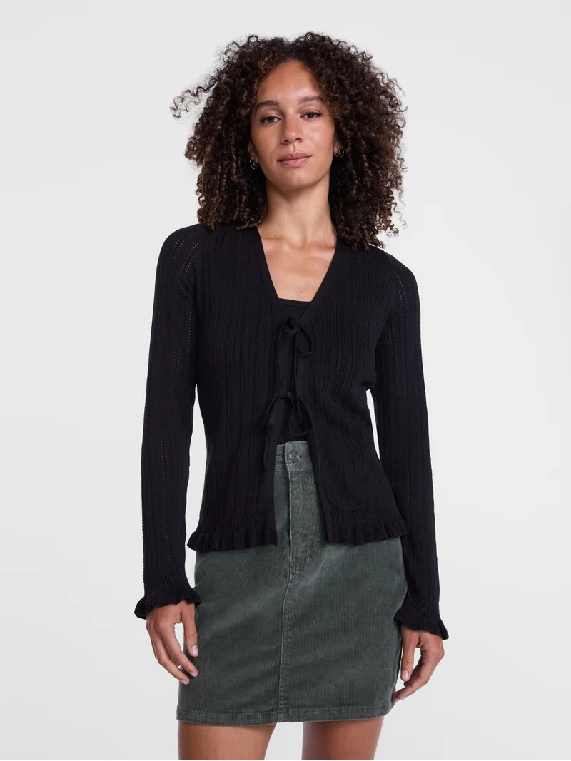 Scenario Women's Eyelet Tie Front Cardigan, Lightweight, Sizes XS-XXXL | Walmart (US)