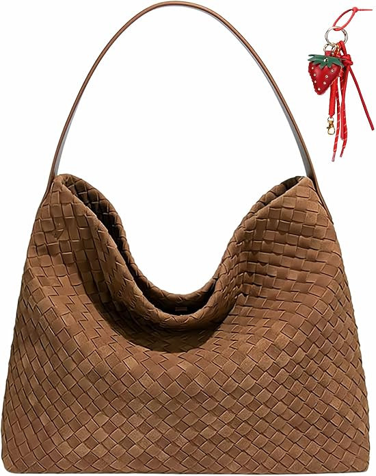 Woven Suede Shoulder Bag for Women,Suede Handbag Hobo Fashion Tote Bag Satchel for Work Weekend T... | Amazon (US)