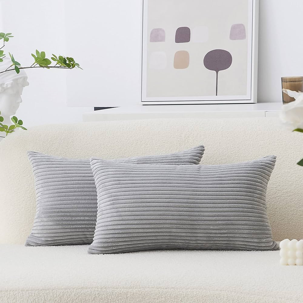 Home Brilliant 12x20 Lumbar Pillow Covers Set of 2 Plush Velvet Corduroy Striped Rectangular Thro... | Amazon (US)