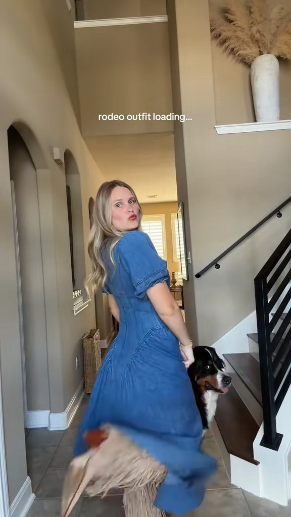 Rodeo outfit, country outfit, western outfit, country concert outfit, denim dress, fringe boots, festival outfit 

#LTKootd #LTKFestival