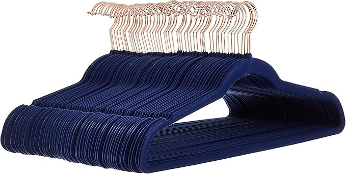 Amazon Basics Slim Velvet Non-Slip Space Saving Suit Clothes Hangers, Sturdy Construction, Navy B... | Amazon (US)