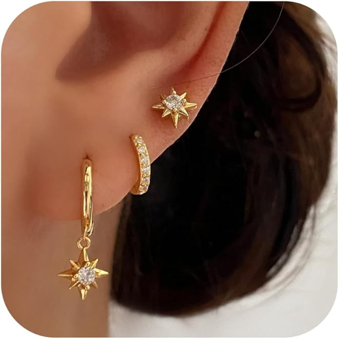 Gold Earrings for Women, 14k Gold Plated Dangle Huggie Earrings for Women Trendy Dainty Gold Hoop... | Amazon (US)