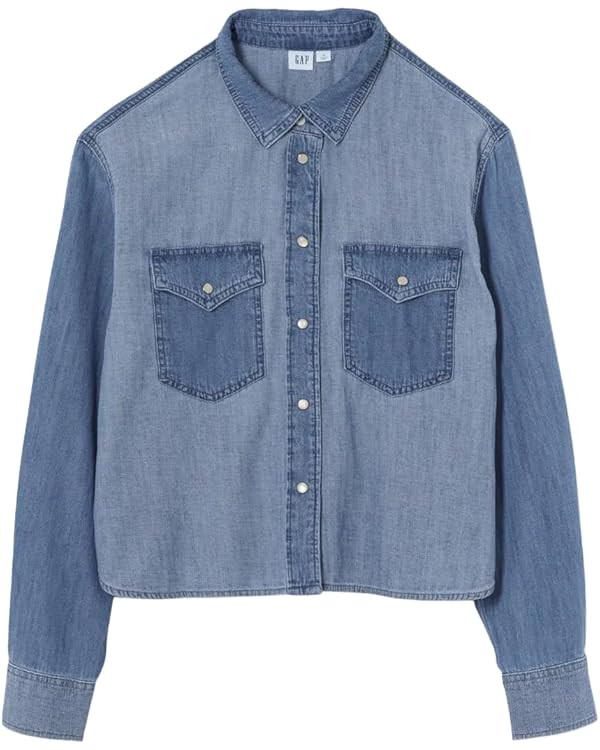 GAP Womens Cropped Pieced Denim Shirt | Amazon (US)