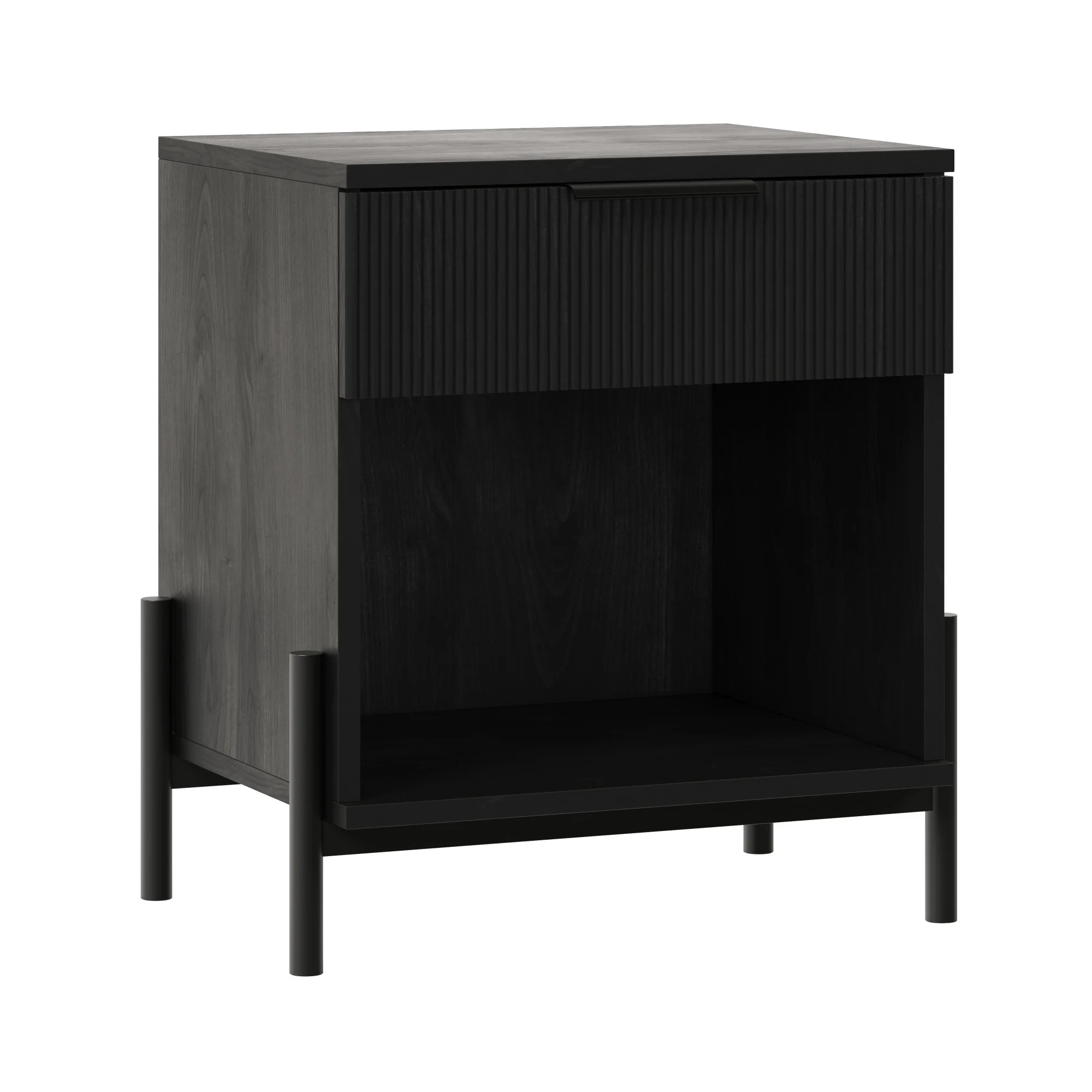Walker Edison Modern Reeded-Front 1-Drawer Nightstand, Black | Walmart (US)