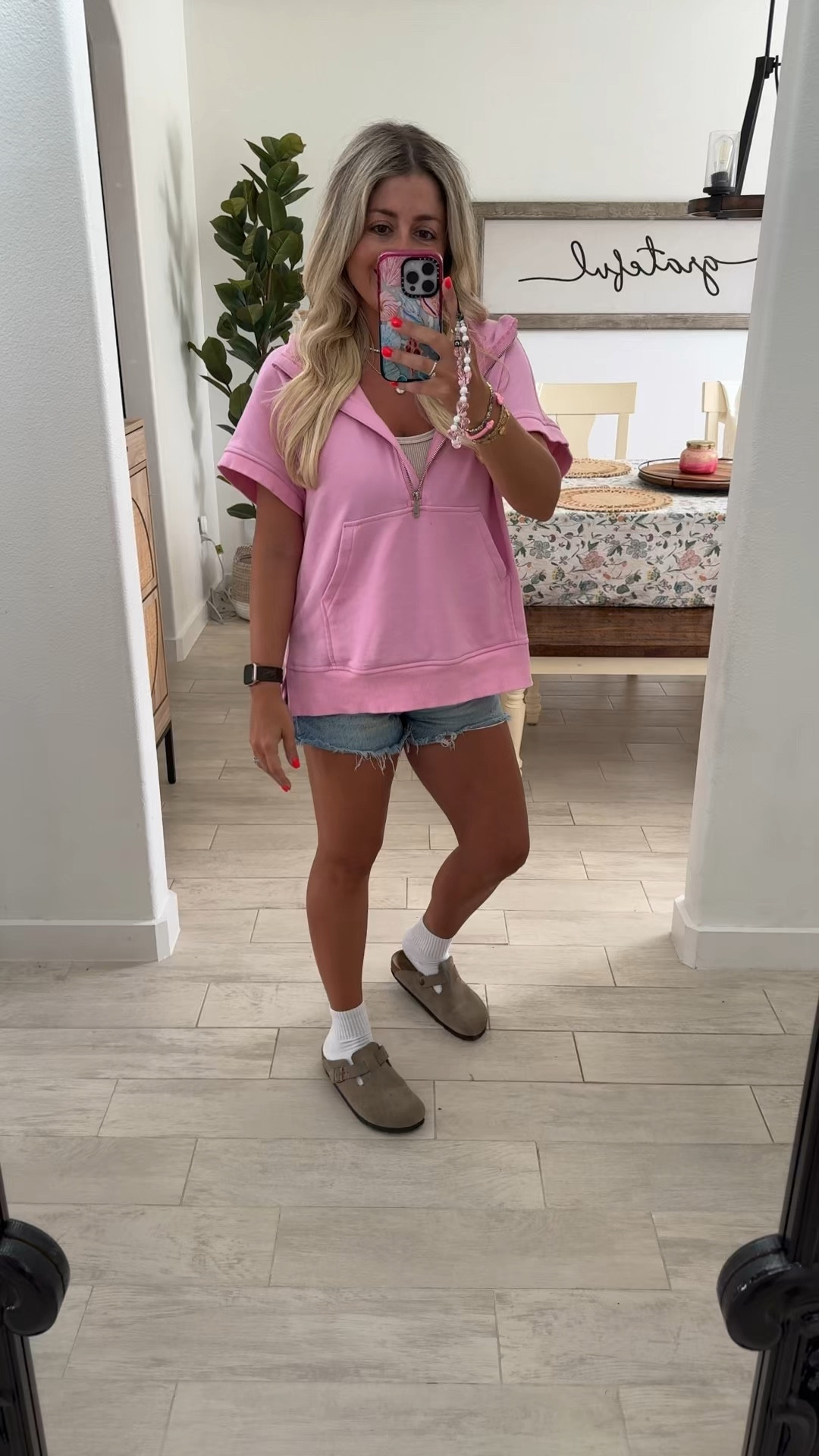 Casual fall transition outfit! 
Small short sleeve hoodie 
Birkenstock Boston clogs true to size 


#LTKFindsUnder100 #LTKShoeCrush #LTKSaleAlert