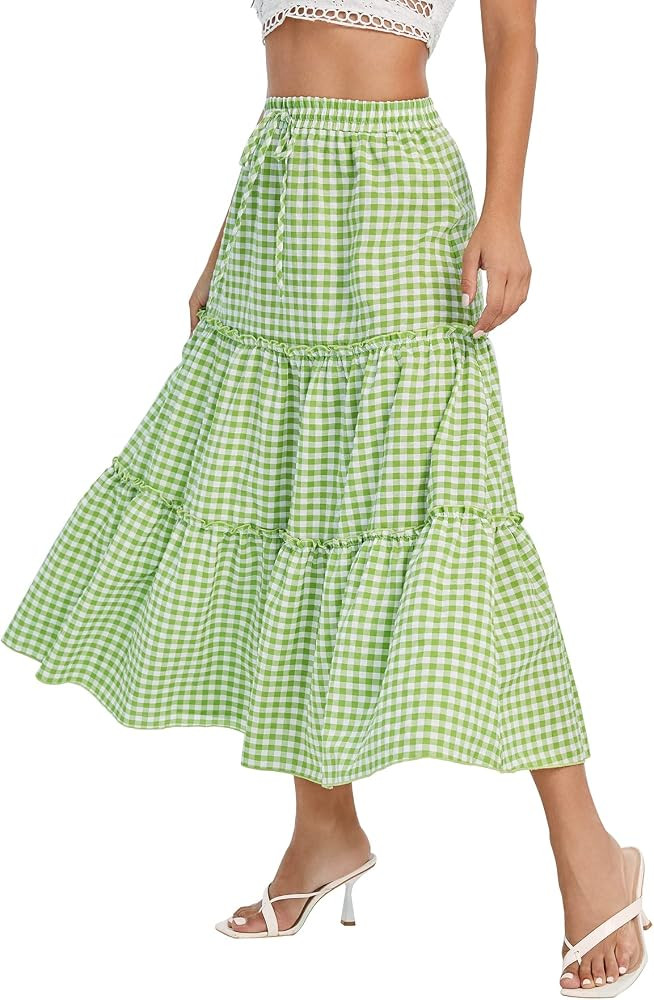 Floerns Women's A Line Ruffle Layered Flowy Beach Casual Long Maxi Skirt | Amazon (US)