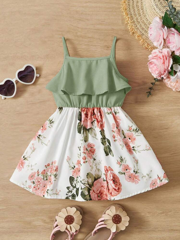 SHEIN Young Girl's Casual Holiday Flower Print Cami Dress | SHEIN