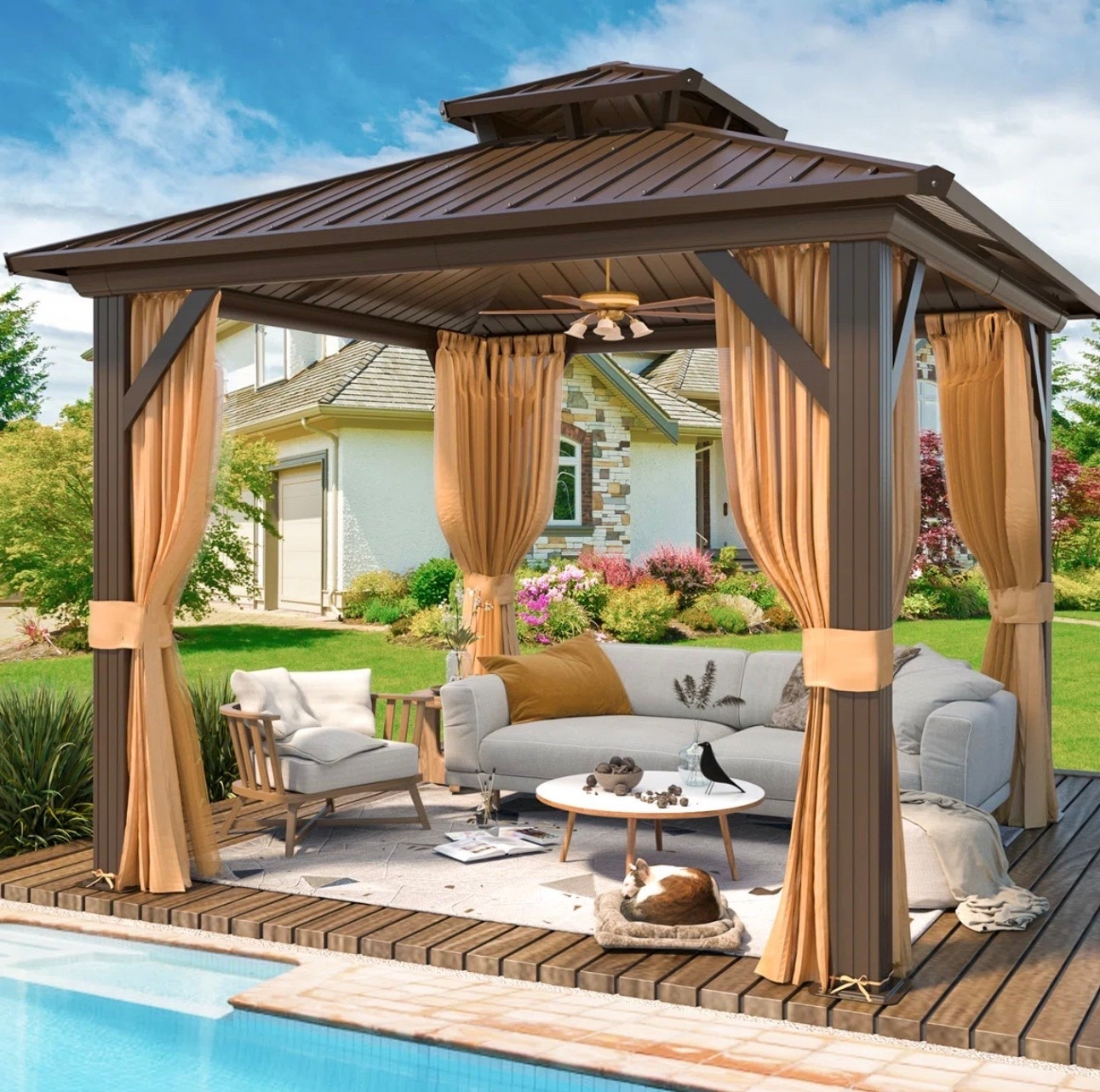 Hardtop gazeboo with aluminium frame and sreel roof  with netting and curtains  @Wayfair

#LTKHome #LTKSaleAlert #LTKSeasonal