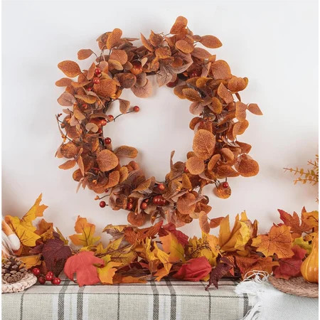 Scidweet Fall Wreaths for Front Door, 22" Artificial Eucalyptus Leaves Autumn Wreaths Modern Farmhouse Fall Decoration for Home | Walmart (US)
