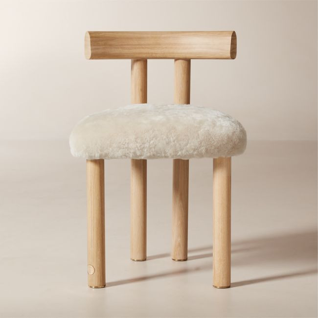Perle Shearling and Oak Wood Dining Chair by goop | CB2