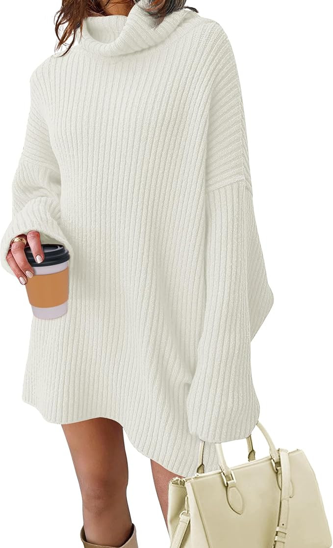 MEROKEETY Women's 2023 Turtleneck Long Sleeve Pullover Sweater Top Oversized Split Ribbed Knit Mi... | Amazon (US)