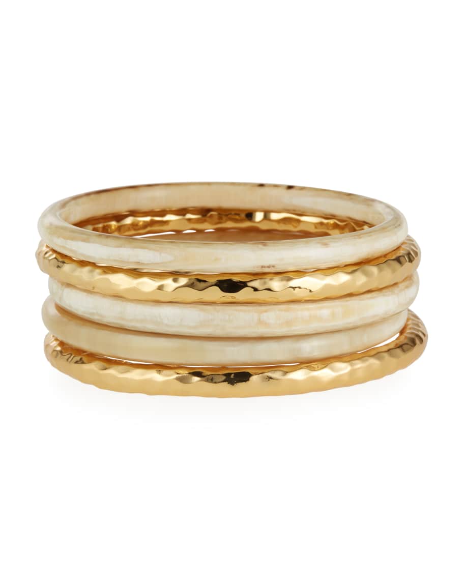 Blonde Horn and Hammered Gold Bangles, Set of 5 | Neiman Marcus