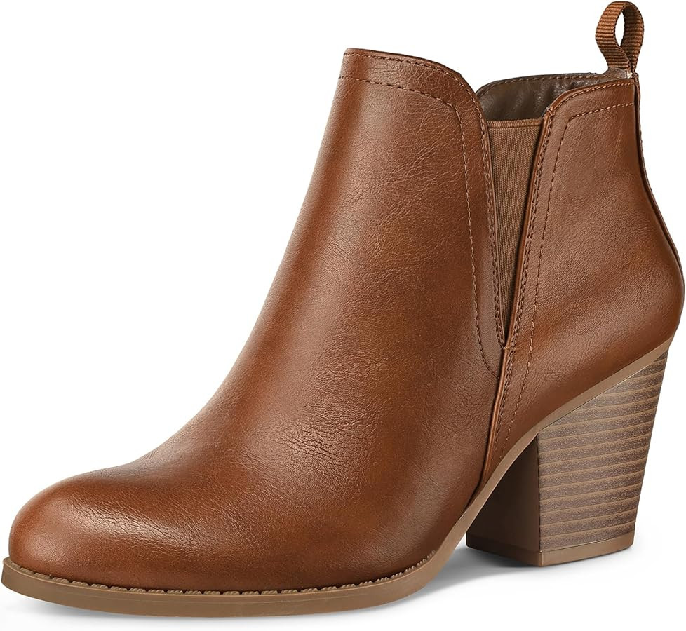 mysoft Women's Ankle Boots V Cut Side Elastic Panel Stacked Chunky Heel Booties with Side Zipper | Amazon (US)