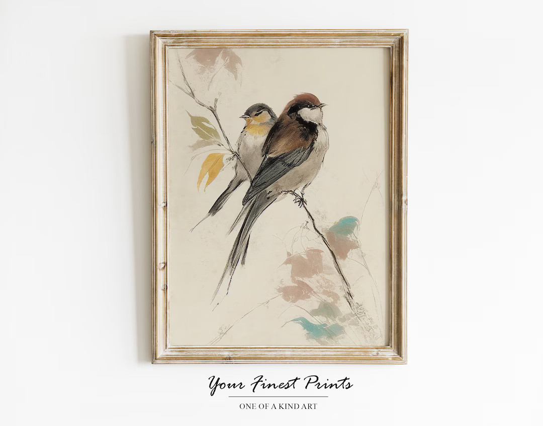 Vintage Bird Watercolor | Neutral Rustic Country Wall Art | Bird Art Sketch | Minimalist Painting... | Etsy (US)